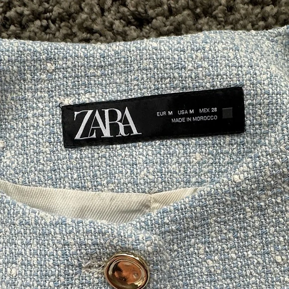 Zara Light Blue Tweed Jacket with Gold Buttons - Picture 2 of 4